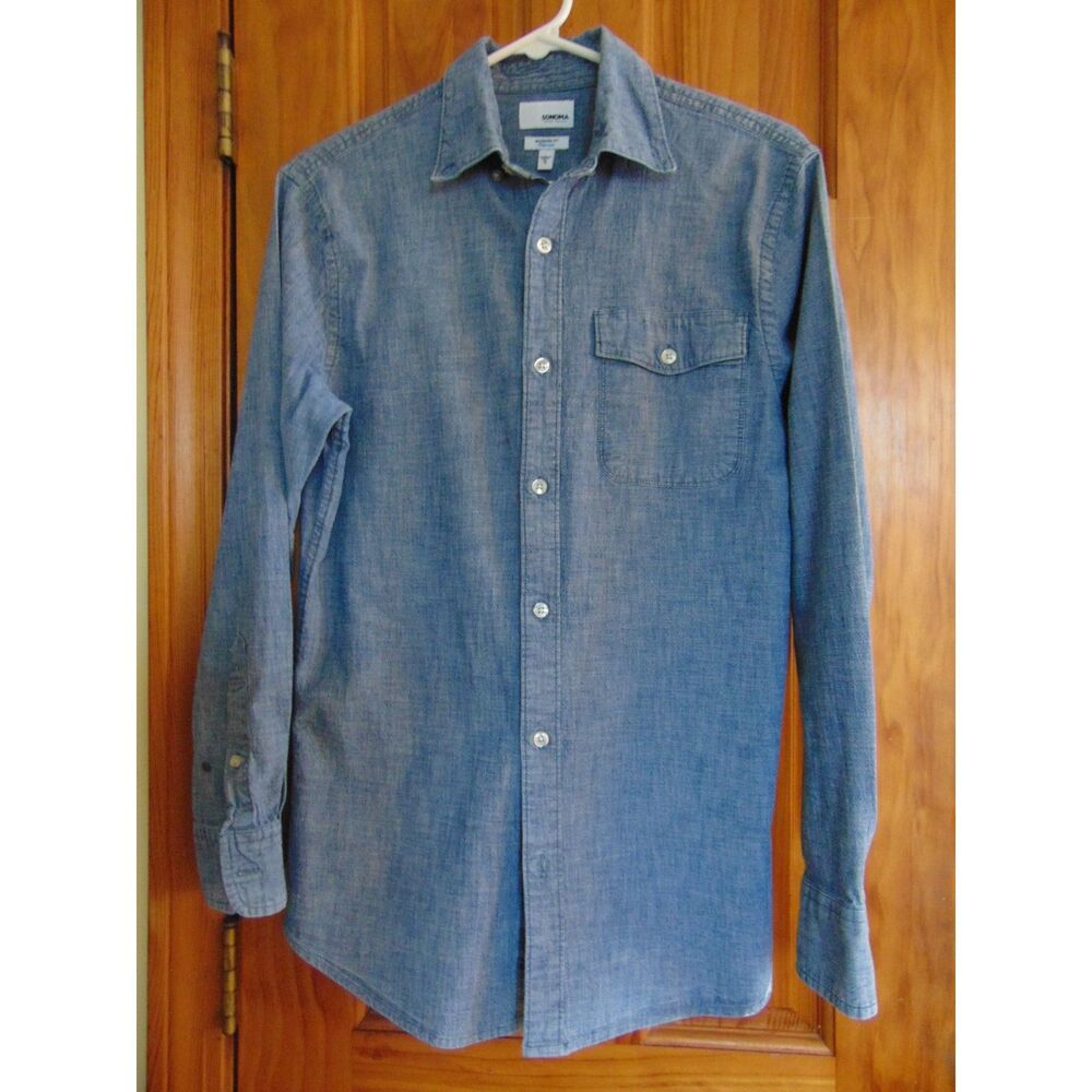 Sonoma Men's Shirt, Heathered Blue, Long Sleeves, Modern Fit, Size SM